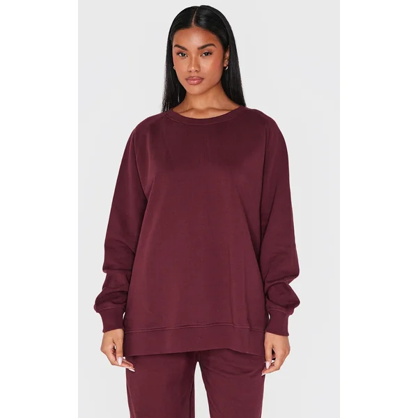Burgundy Premium Fleeceback Longline Sweatshirt