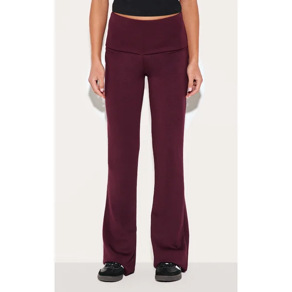 Burgundy Premium Soft Touch Foldover Yoga Flares