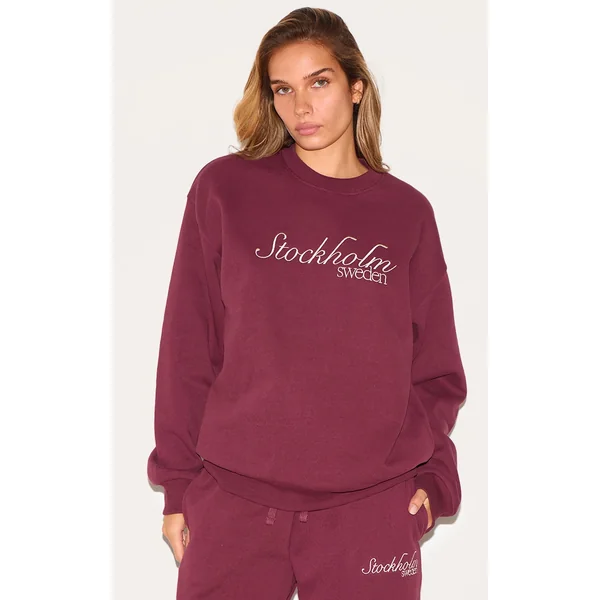 Burgundy Premium Stockholm Embroidered Sweatshirt