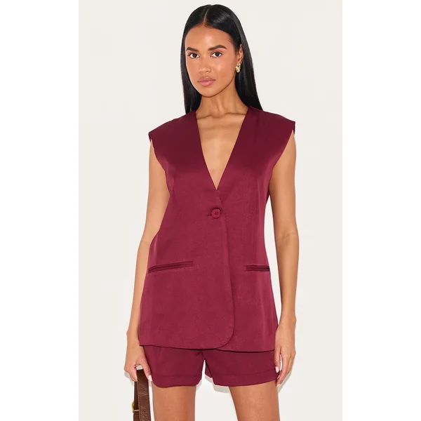 Burgundy Premium Tailored Woven Longline Vest