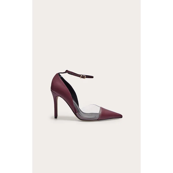 Burgundy Pu Point Toe Perspex High Heel Courts