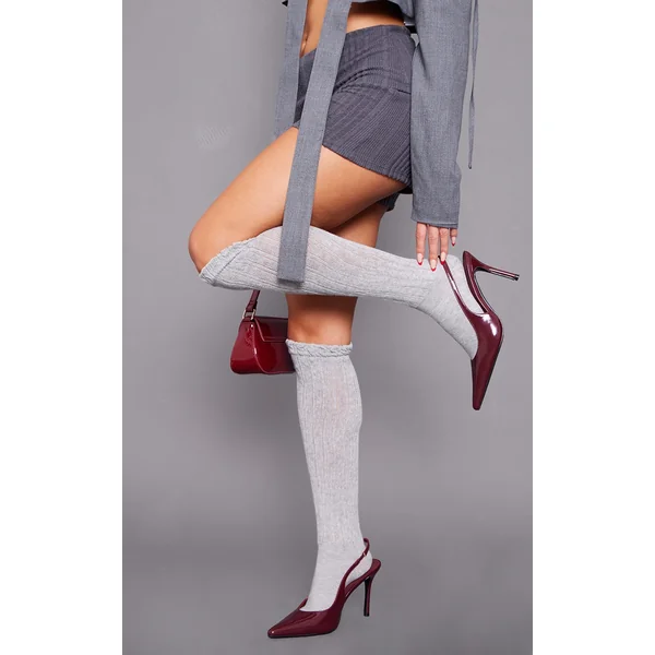 Burgundy Pu Point Toe Sling Back High Heeled Courts