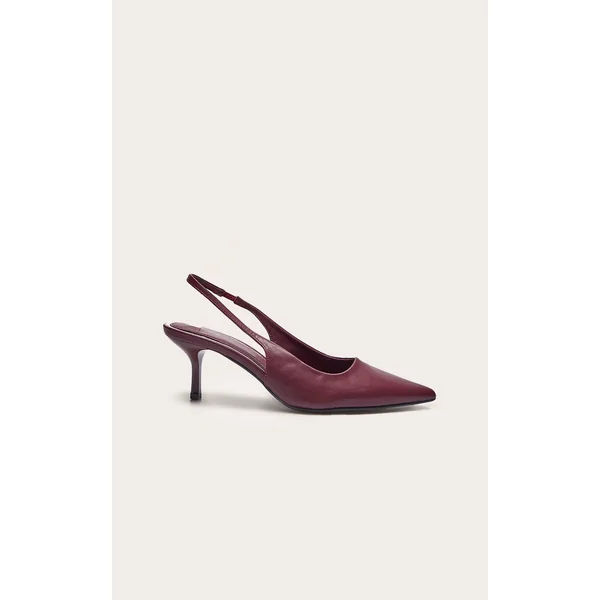 Burgundy Pu Point Toe Sling Back Mid Heeled Courts