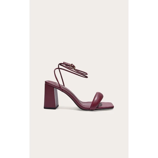 Burgundy PU Wide Fit Square Toe Padded Block Heeled Sandals