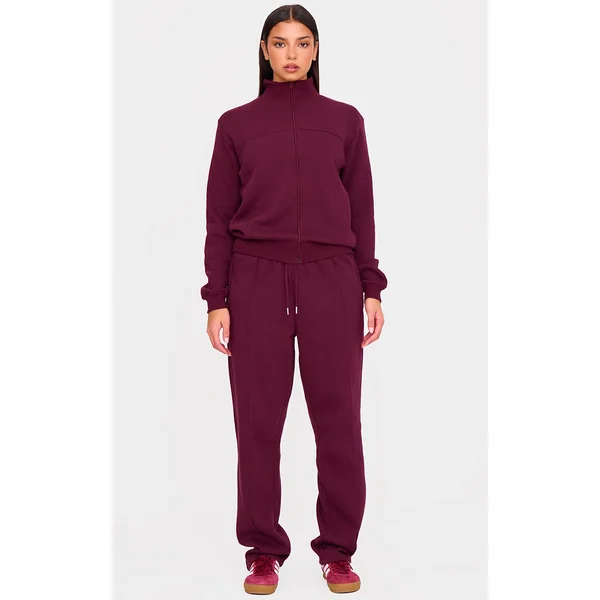 Burgundy Seam Detail Wide Leg Sweatpants