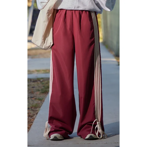Burgundy Shell Bow Detail Track Pants