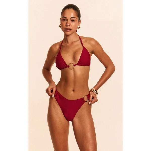 Burgundy Side O Ring Tanga Bikini Bottoms
