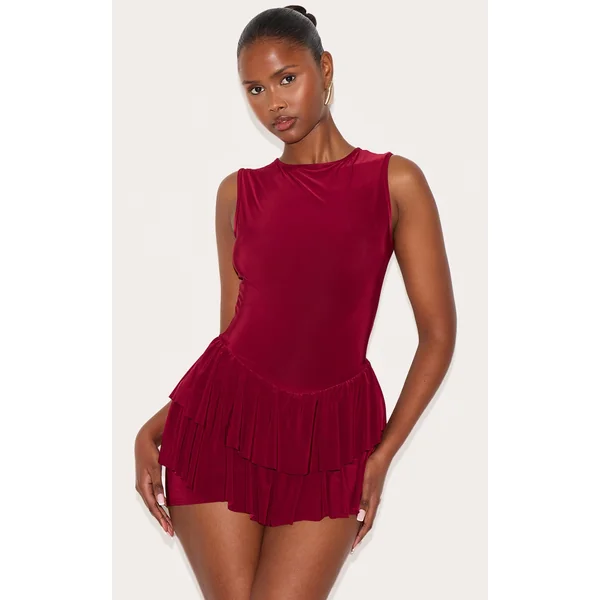 Burgundy Slinky Rara Skort Romper