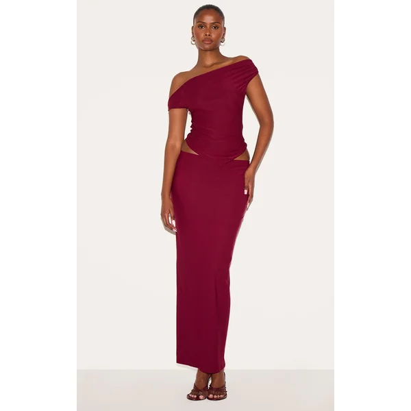 Burgundy Soft Touch Mid Rise Maxi Skirt
