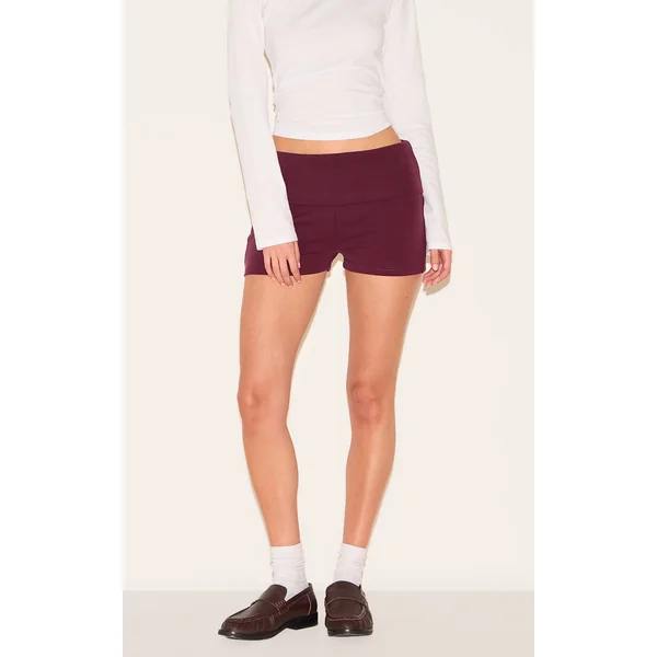 Burgundy Soft Touch Modal Foldover Hot Pants
