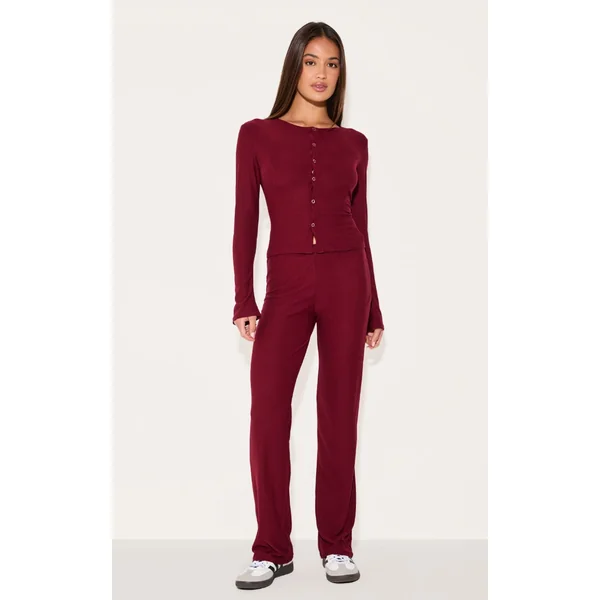 Burgundy Soft Touch Straight Leg Pants