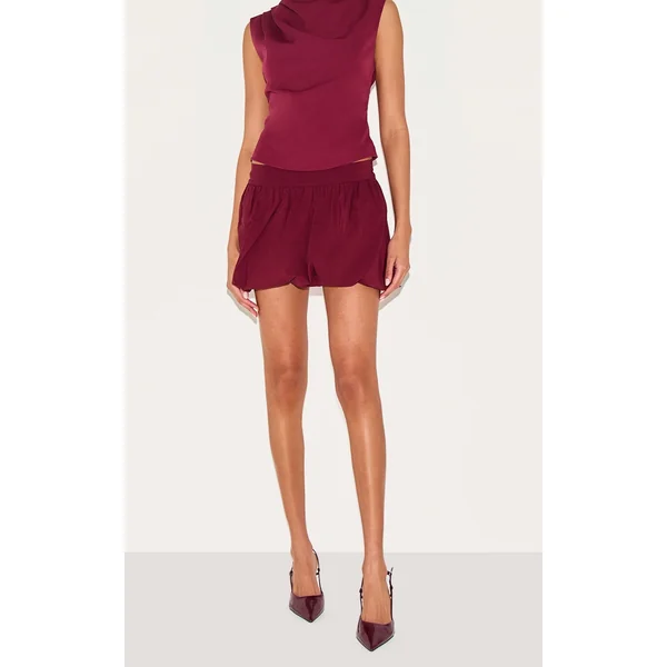 Burgundy Stretch Woven Micro Mini Puffball Skirt