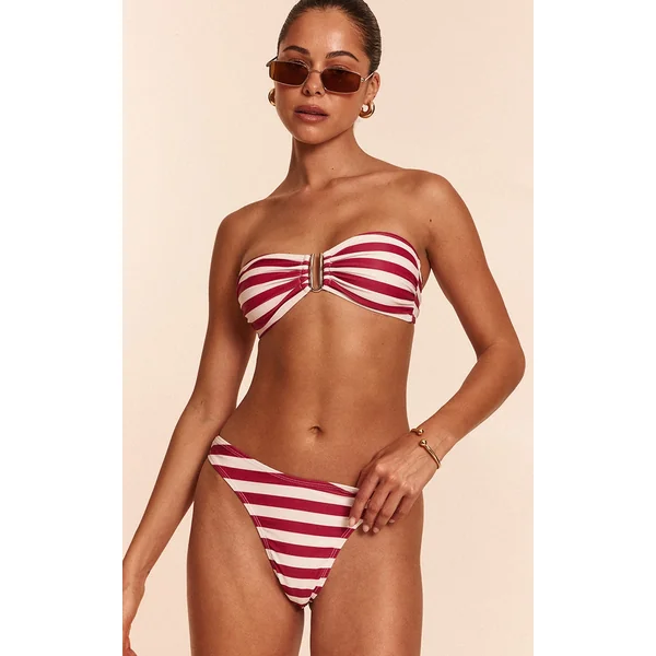 Burgundy Stripe Tanga Bikini Bottoms
