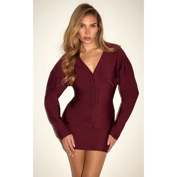 Burgundy Tailored Hook And Eye Cardigan