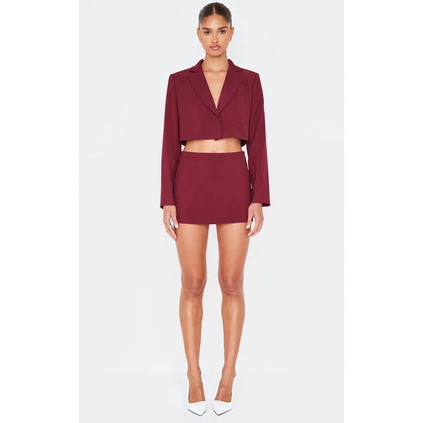 Burgundy Tailored Woven Detail Micro Mini Skirt