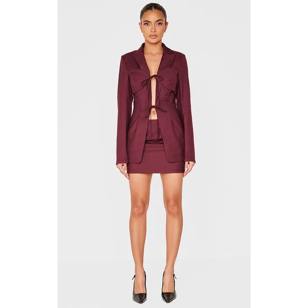 Burgundy Tailored Woven Pocket Detail Low Rise Micro Mini Skirt