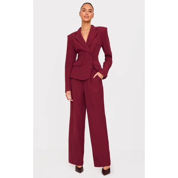 Burgundy Tailored Woven Straight Leg Pants