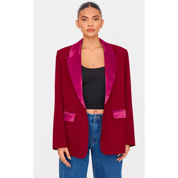 Burgundy Tuxedo Oversized Blazer