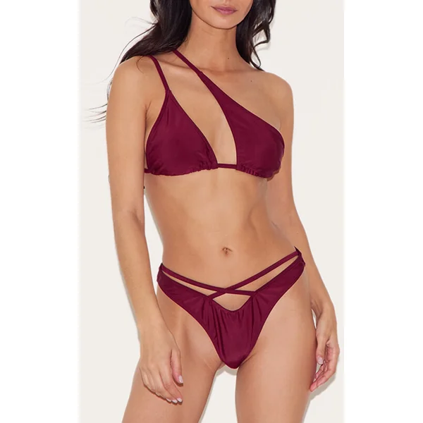 Burgundy V Front Crossed Strap Bikini Bottoms