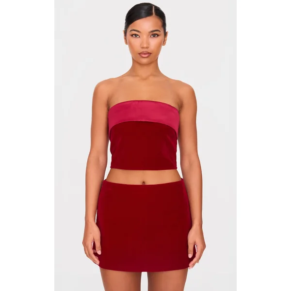 Burgundy Velvet Satin Foldover Long Top