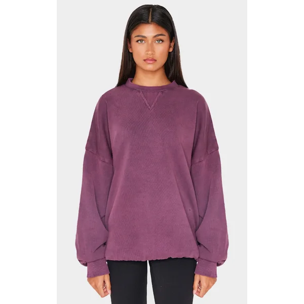 Burgundy Washed Slouchy Crew Neck Sweatshirt