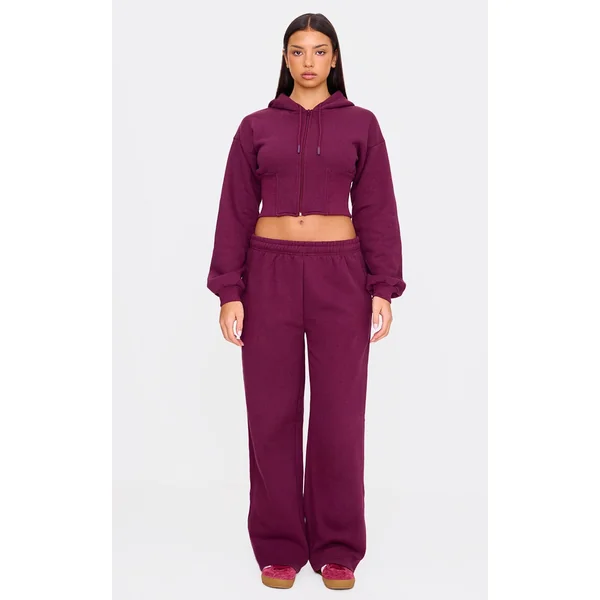 Burgundy Wide Straight Leg Sweatpants