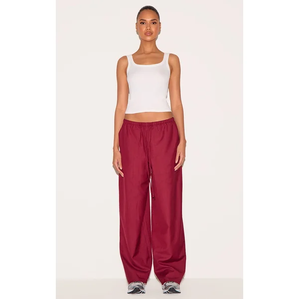 Burgundy Woven Drawstring Low Rise Relaxed Pants