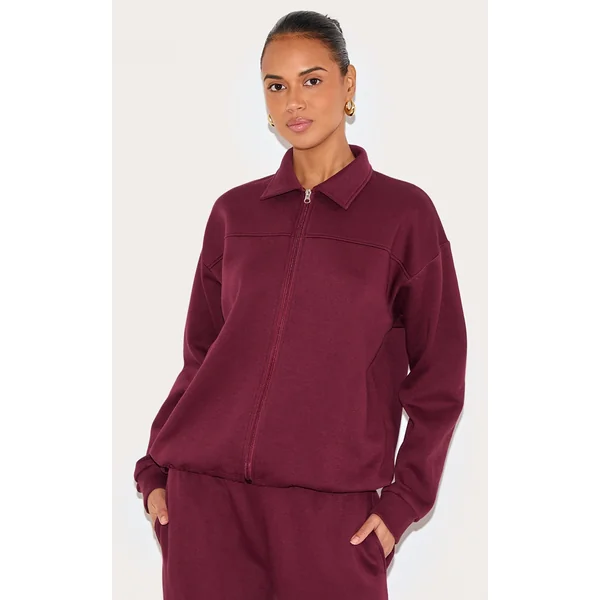 Burgundy Zip Though Collared Sweatshirt