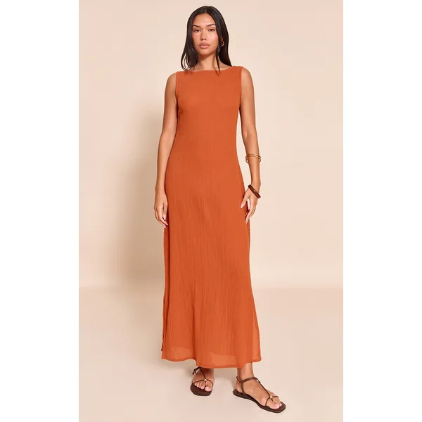 Burnt Orange Cheesecloth Sleeveless Maxi Dress