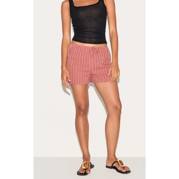Burnt Orange Pinstripe Cotton Floaty Shorts