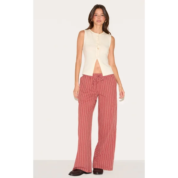 Burnt Orange Pinstripe Cotton High Waisted Wide Leg Pants