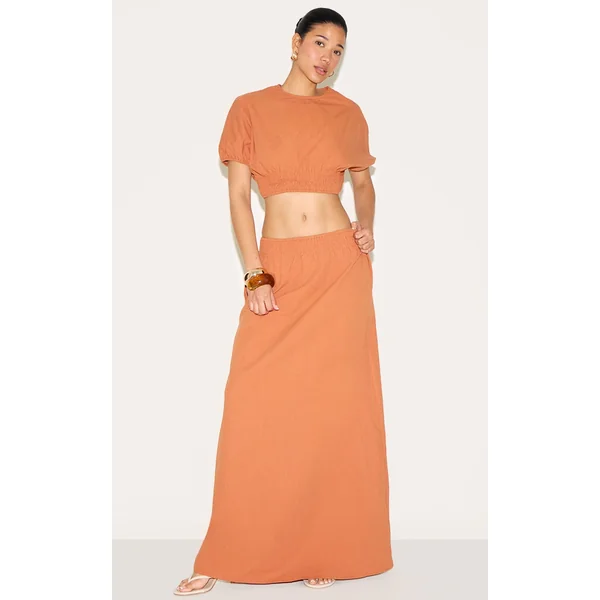 Burnt Orange Sheered Waist Low Rise Maxi Skirt