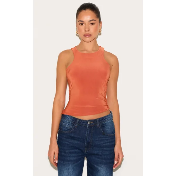 Burnt Orange Soft Touch Asymmetric Hem Racer Vest