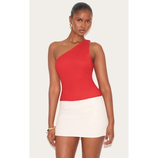 Burnt Orange Textured One Shoulder Longline Vest Top