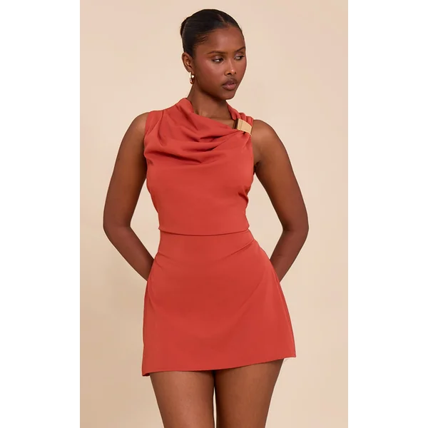 Burnt Orange Trim Shift Mini Dress