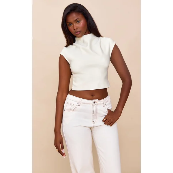 Butter Cream Bandage Pleat Detail Cap Sleeve Top