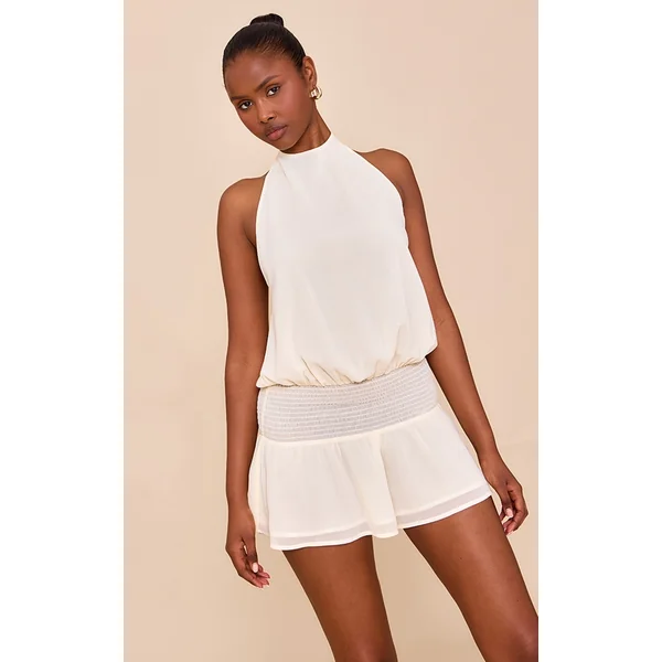 Butter Cream Chiffon Halterneck Romper