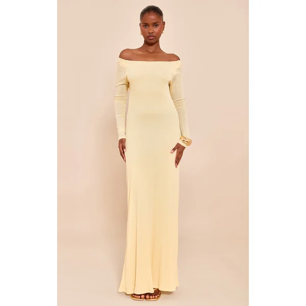 Butter Cream Double Layer Onion Skin Cowl Back Maxi Dress