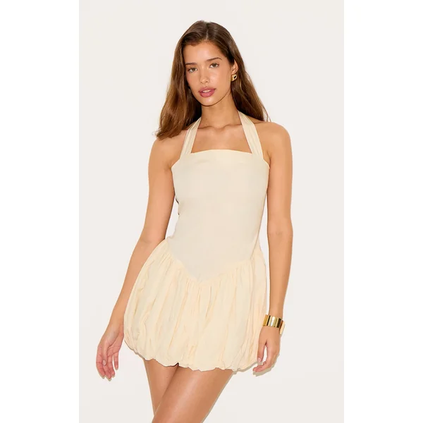 Butter Cream Halterneck Puffball Dress