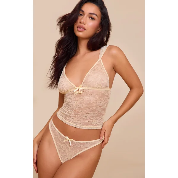 Butter Cream Lace Cami And Thong Lingerie Set