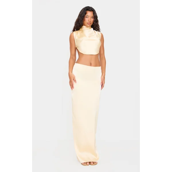 Butter Cream Satin Mid Rise Maxi Skirt