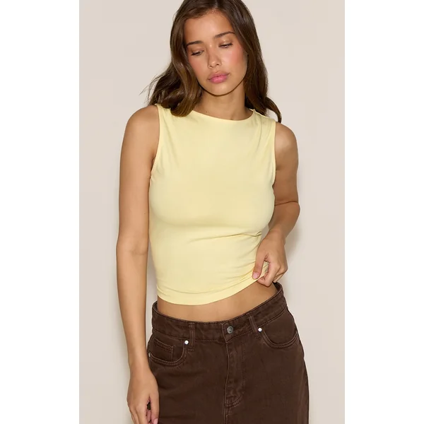 Butter Cream Soft Cotton Boat Neck Sleeveless Top