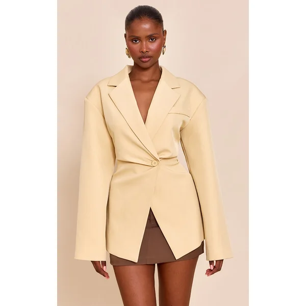 Butter Cream Tailored Cinched Waist Blazer