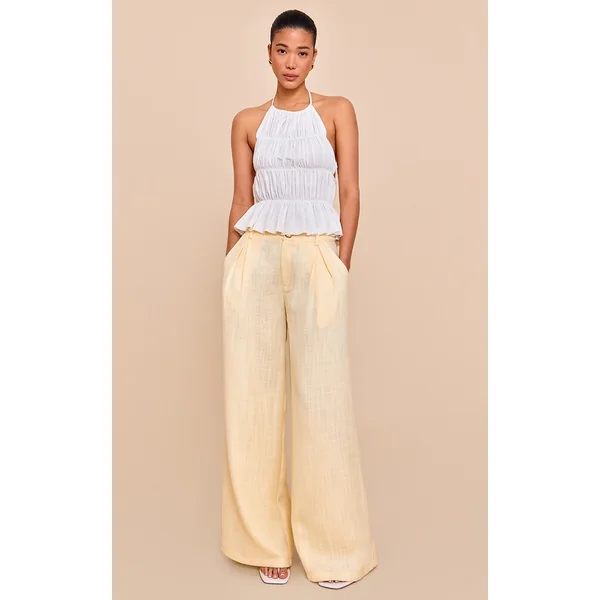 Butter Cream Tailored Tweed Wide Leg Pants