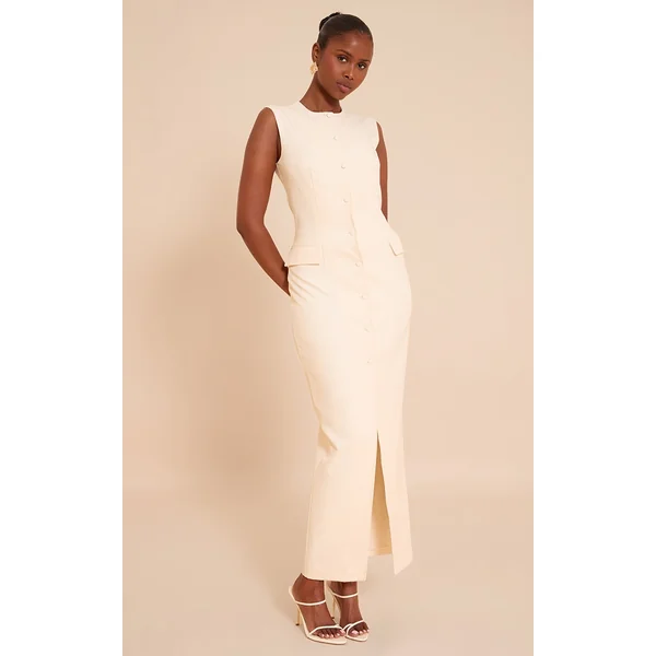 Butter Cream Woven Button Maxi Dress