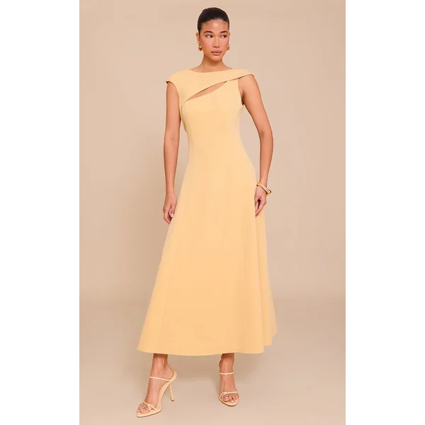 Butter Yellow Asymmetric Cut Out Detail Maxi Dress