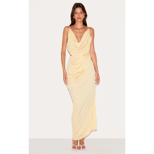 Butter Yellow Chiffon Drape Cut Out Midaxi Dress