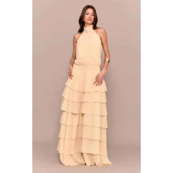 Butter Yellow Chiffon Tiered Maxi Dress