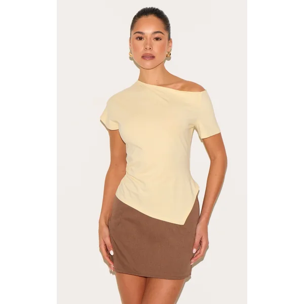 Butter Yellow Cotton Off Shoulder Drape Longline Top