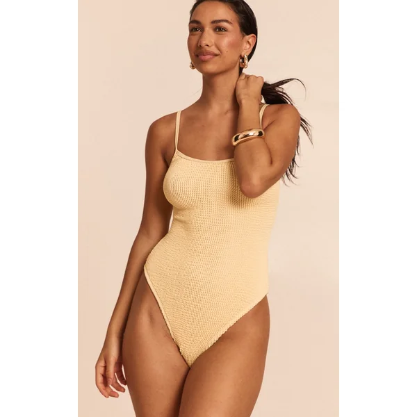 Butter Yellow Crinkle Strappy Swimsuit